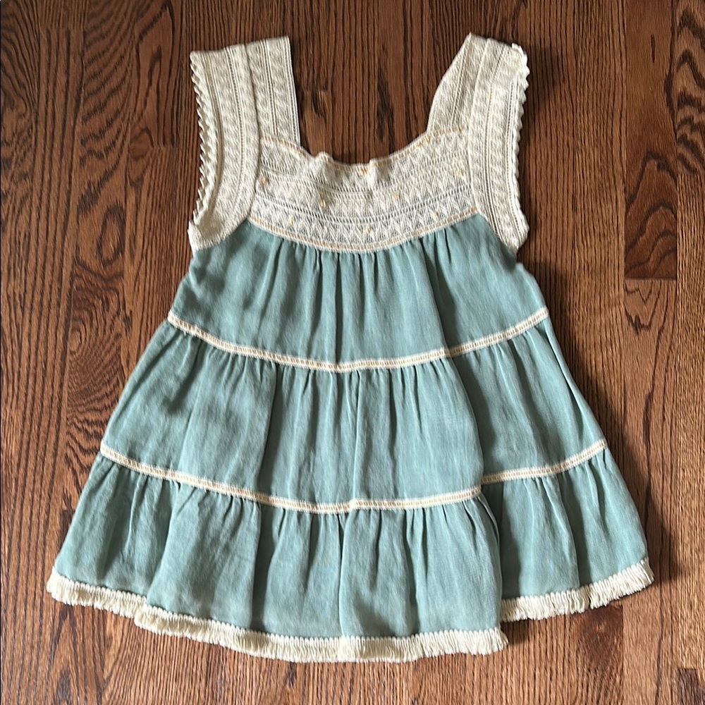 Free People green and cream sleeveless top